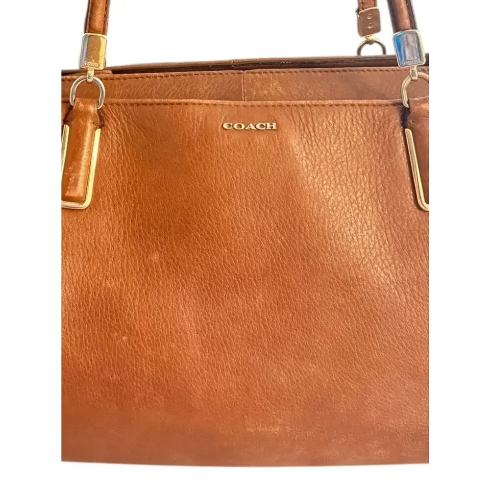 Coach 25161 Brown Pebbled Leather Shoulder Madison Kimberly Satchel Red Lining